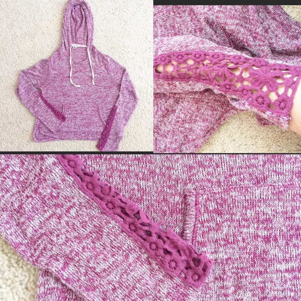 Aeropostale hooded summer sweater, crochet sleeves